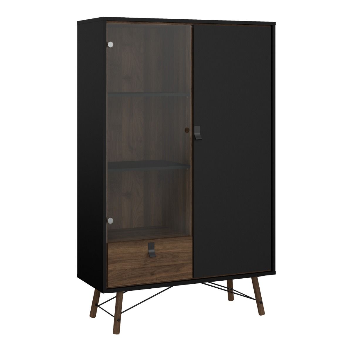 Ry China Cabinet with Glass Door and Drawer in Matt Black Walnut