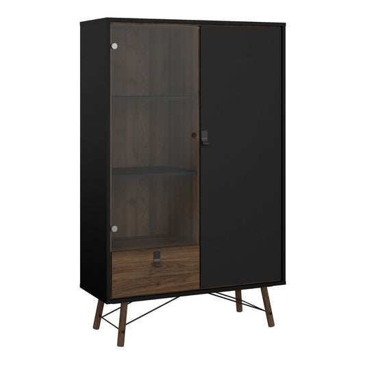 Ry China Cabinet with Glass Door and Drawer in Matt Black Walnut