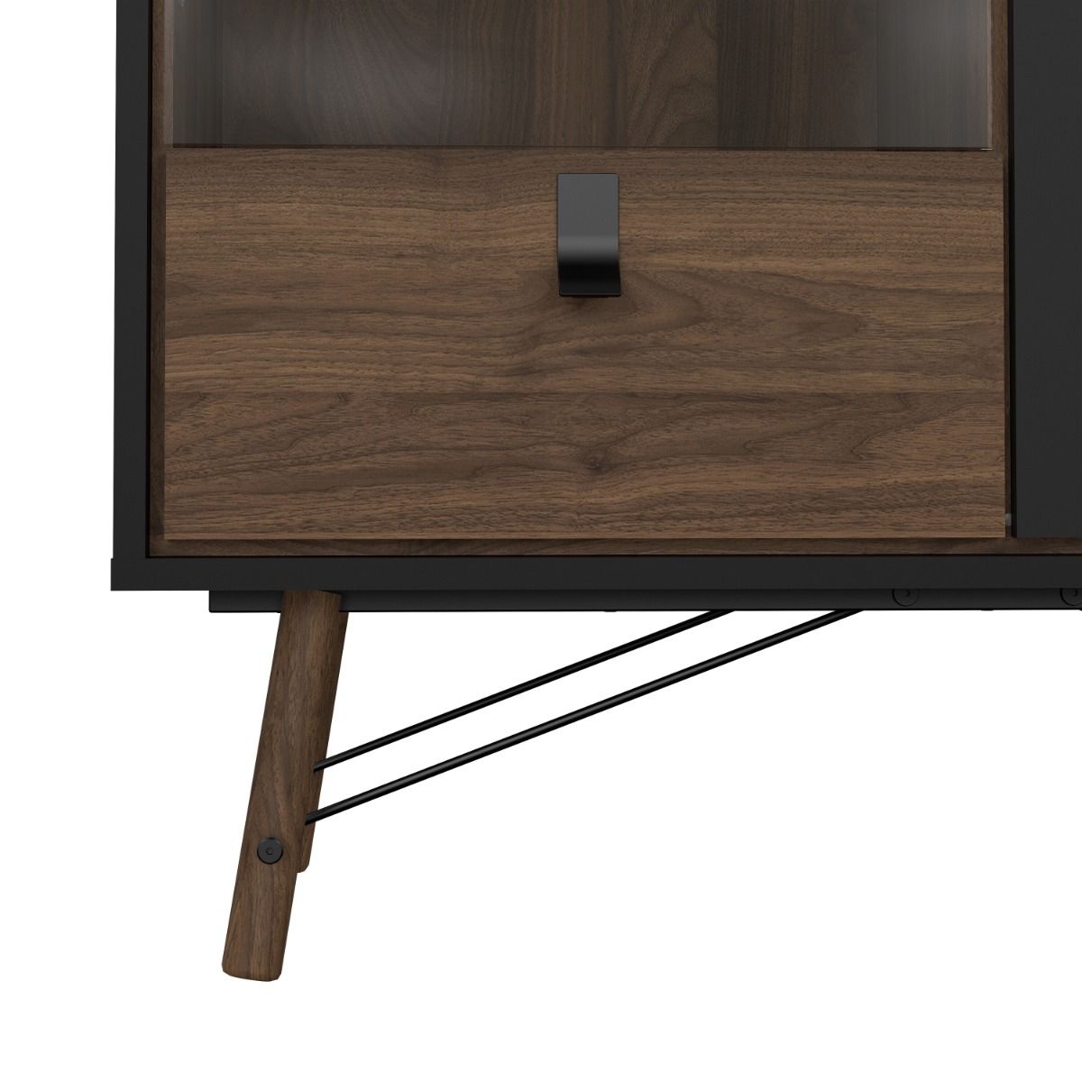 Ry China Cabinet with Glass Door and Drawer in Matt Black Walnut
