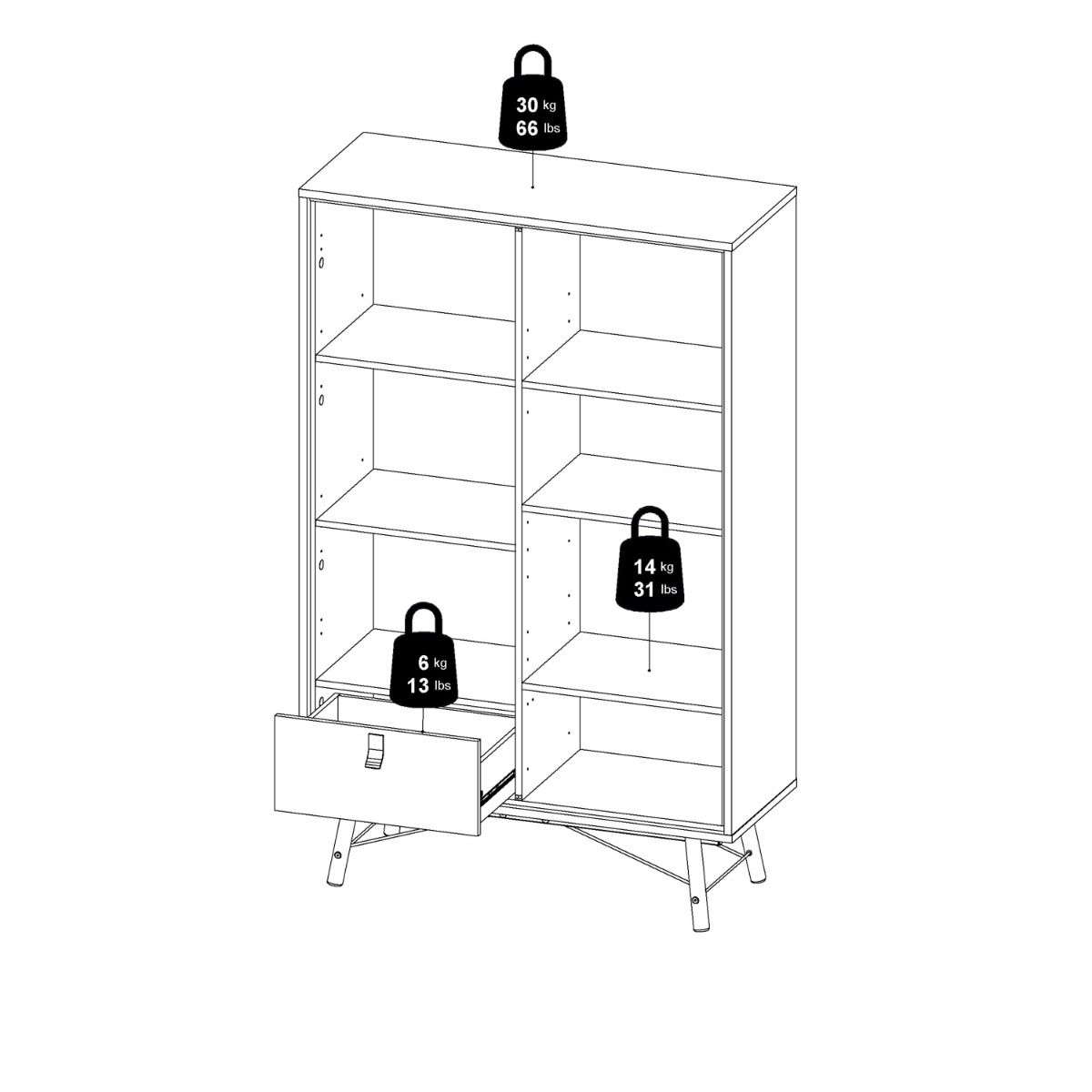 Ry China Cabinet with Glass Door and Drawer in Matt Black Walnut
