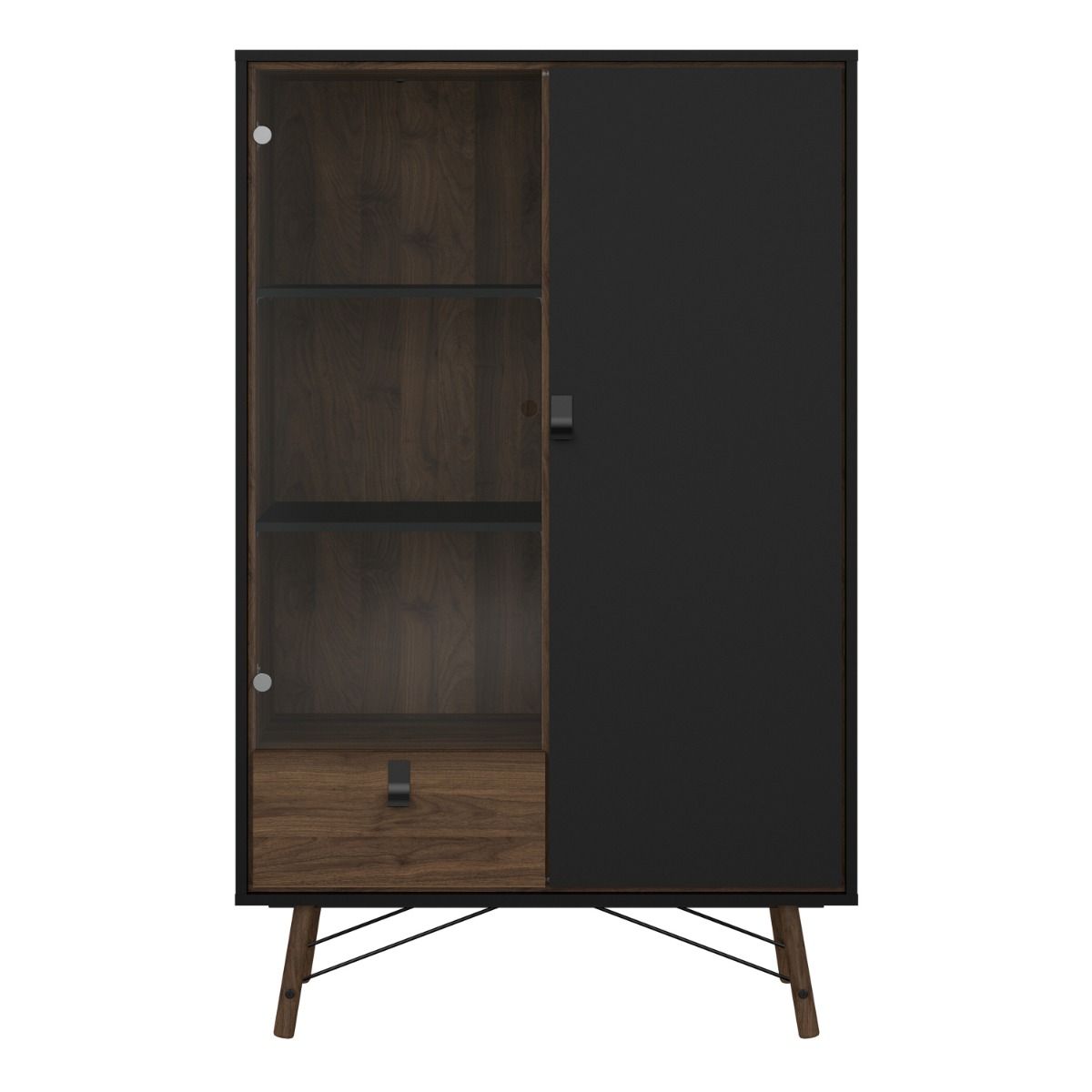 Ry China Cabinet with Glass Door and Drawer in Matt Black Walnut