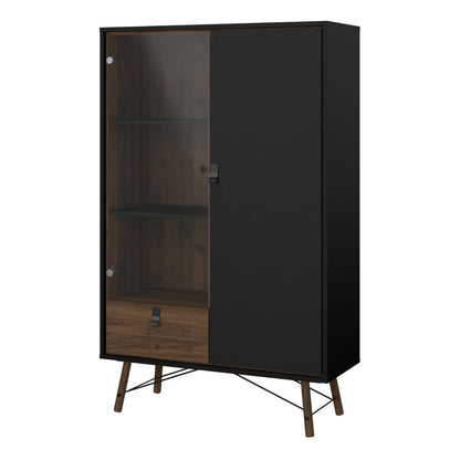 Ry China Cabinet with Glass Door and Drawer in Matt Black Walnut