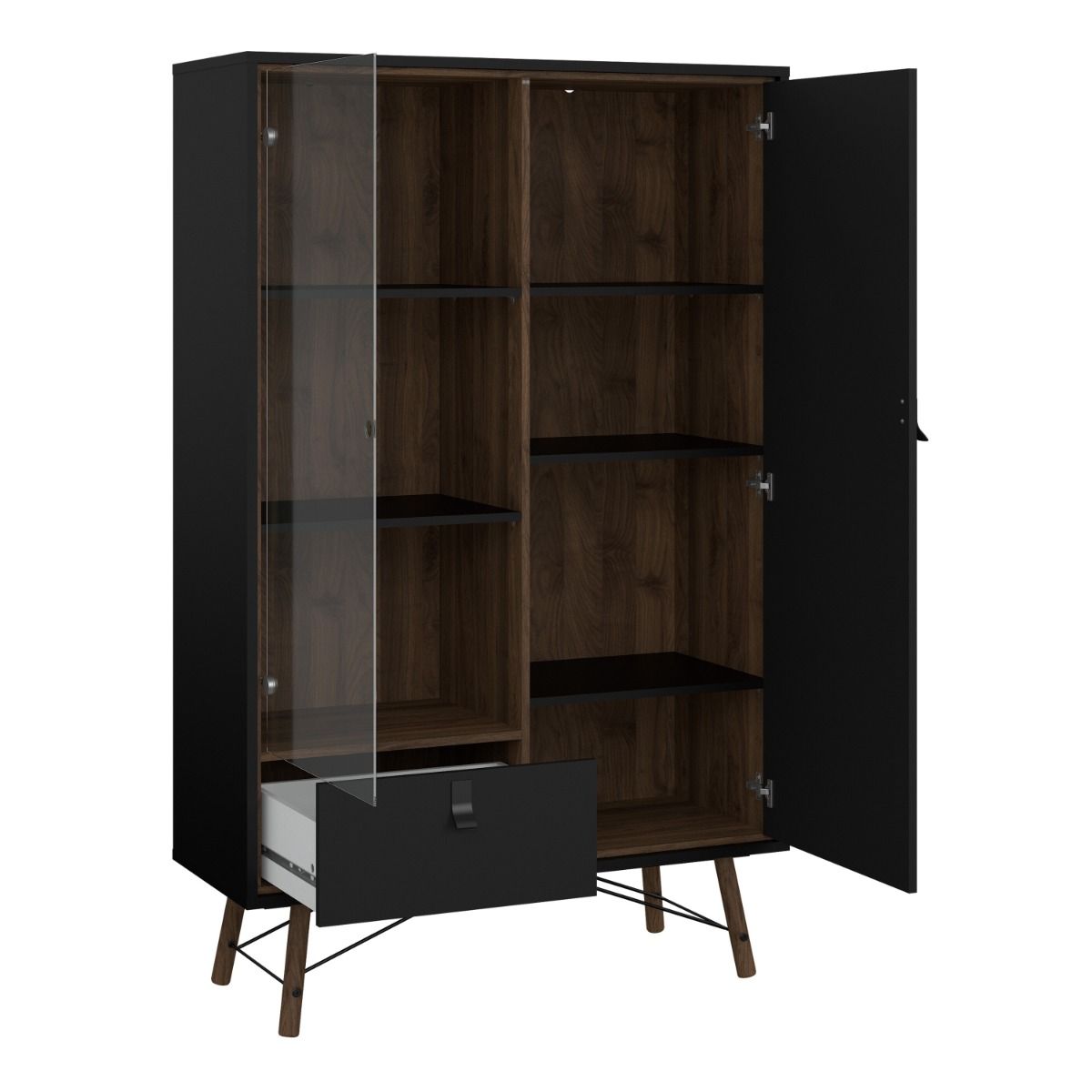 Ry China Cabinet with Glass Door and Drawer in Matt Black Walnut