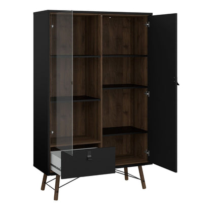 Ry China Cabinet with Glass Door and Drawer in Matt Black Walnut