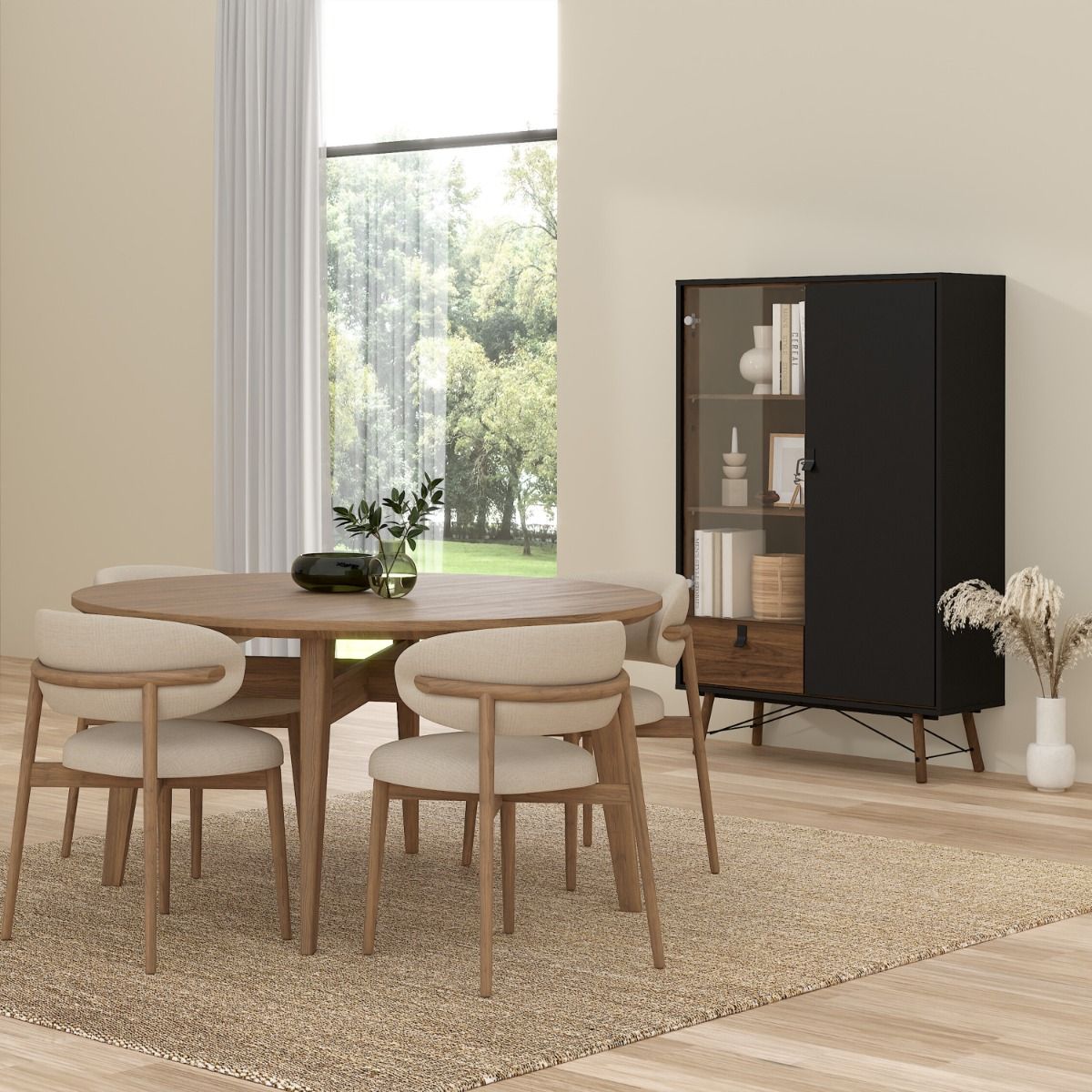 Ry China Cabinet with Glass Door and Drawer in Matt Black Walnut