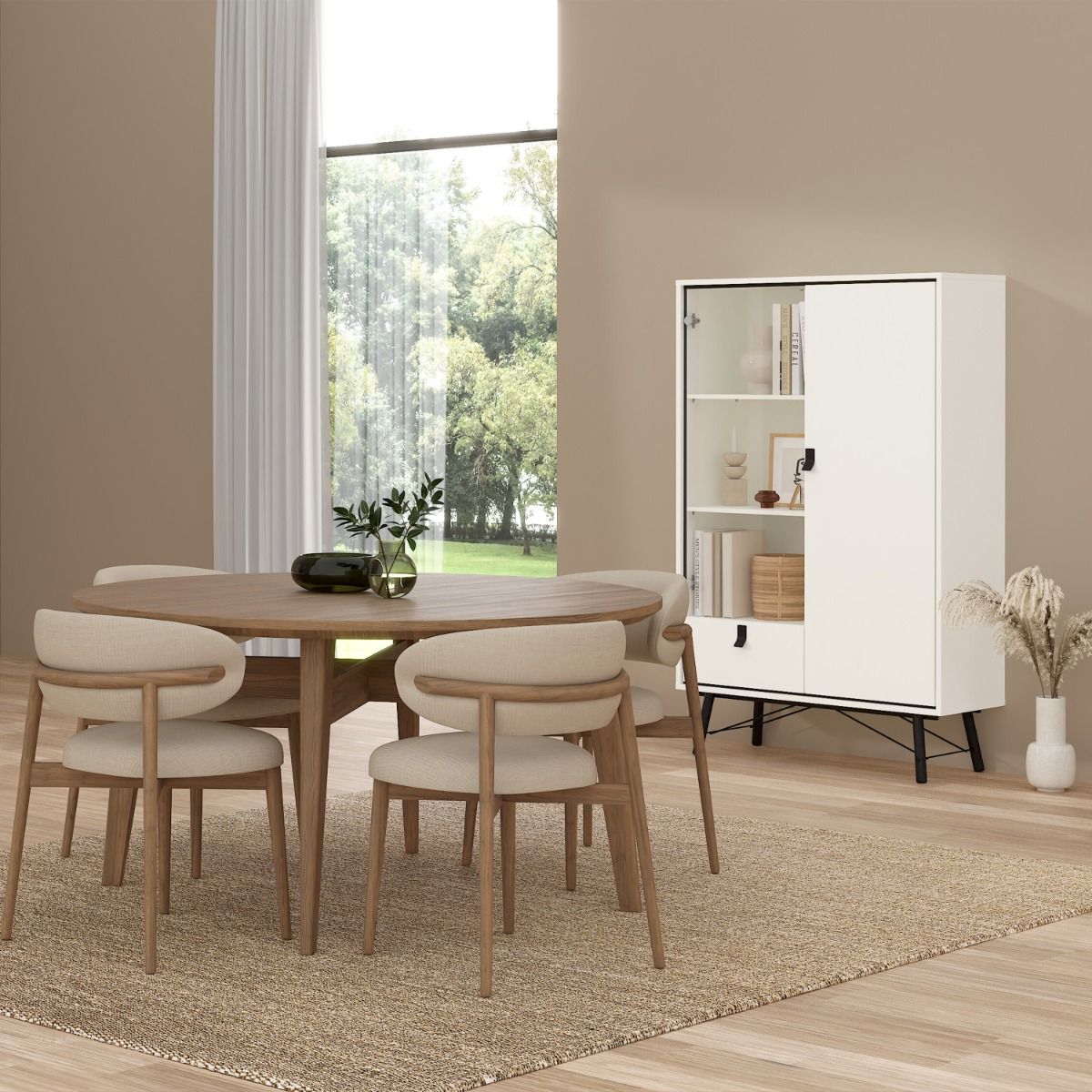 Ry China Cabinet with Glass Door and Drawer in Matt White