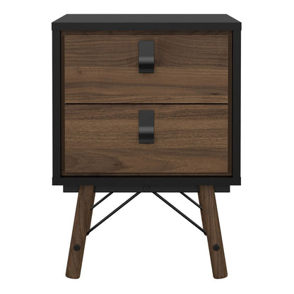 Ry Bedside Cabinet 2 Drawers Matt Black Walnut