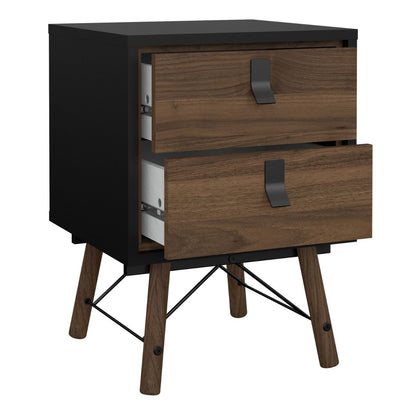 Ry Bedside Cabinet 2 Drawers Matt Black Walnut