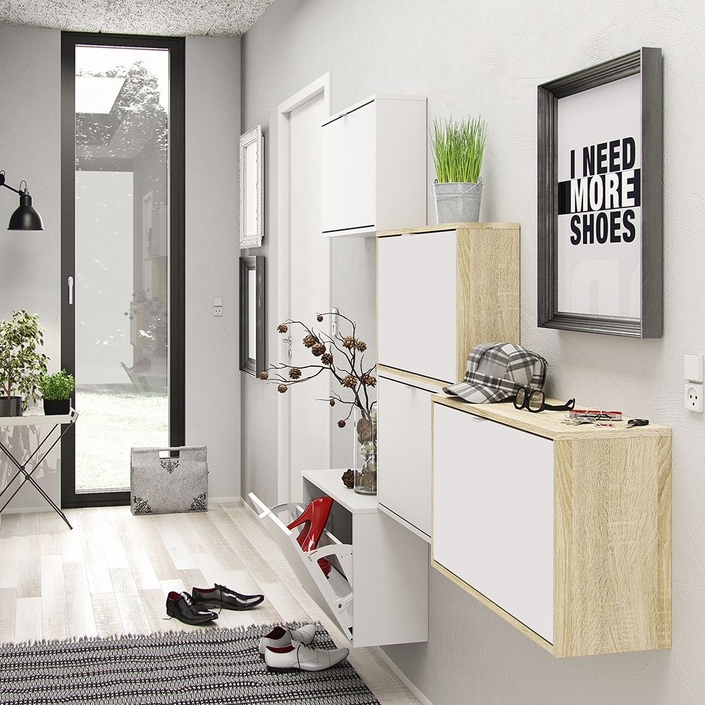 Shoes Cabinet with 2 Flip Down Doors in White