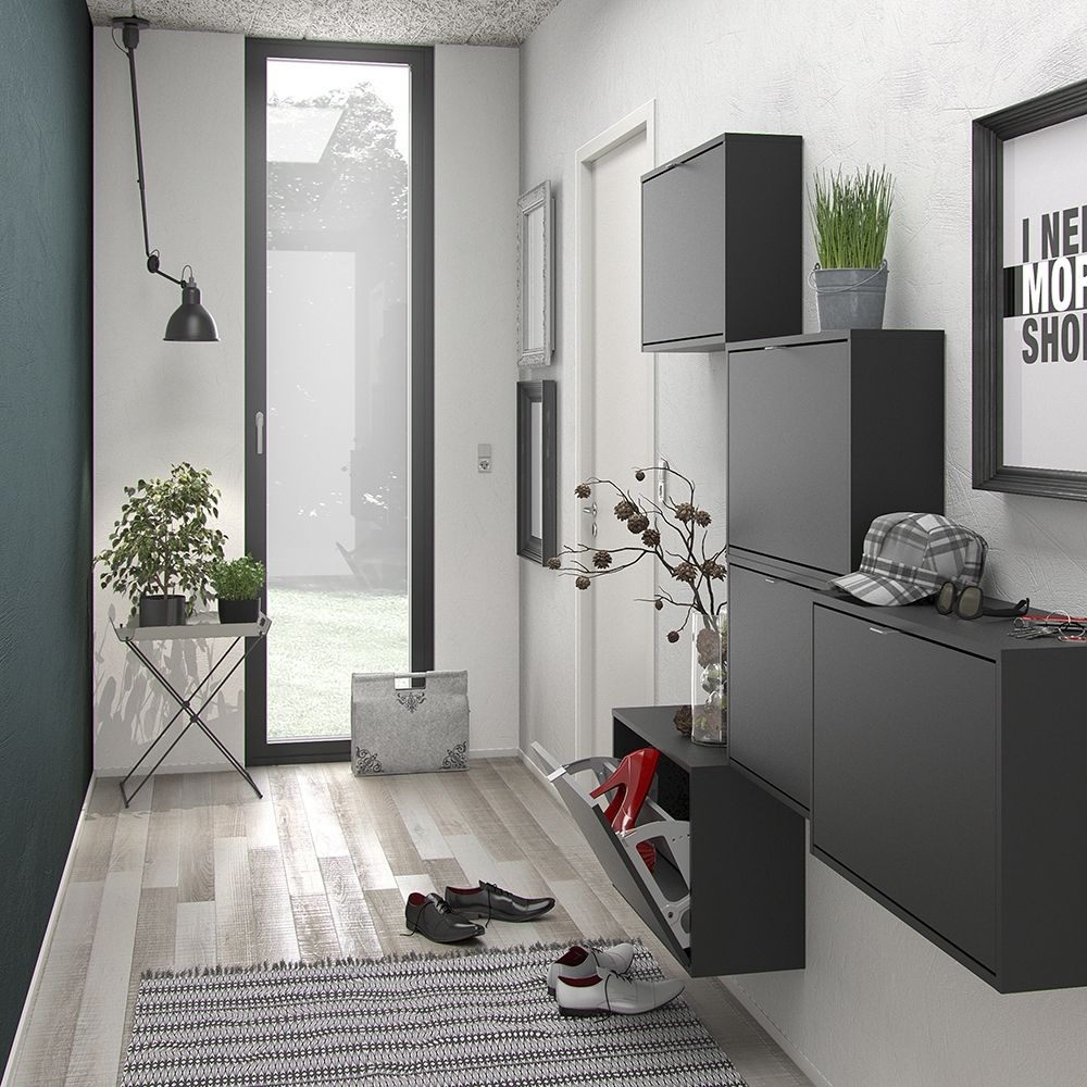 Shoes Cabinet with 2 Flip Down Doors in Matt Black