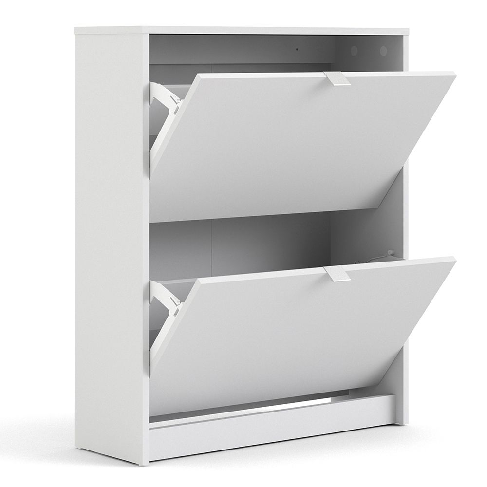Shoes Cabinet with 2 Flip Down Doors and 2 Layers in White