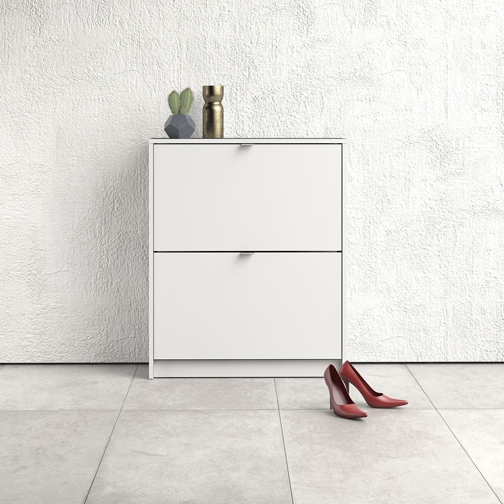 Shoes Cabinet with 2 Flip Down Doors and 2 Layers in White