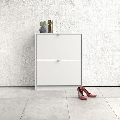 Shoes Cabinet with 2 Flip Down Doors and 2 Layers in White