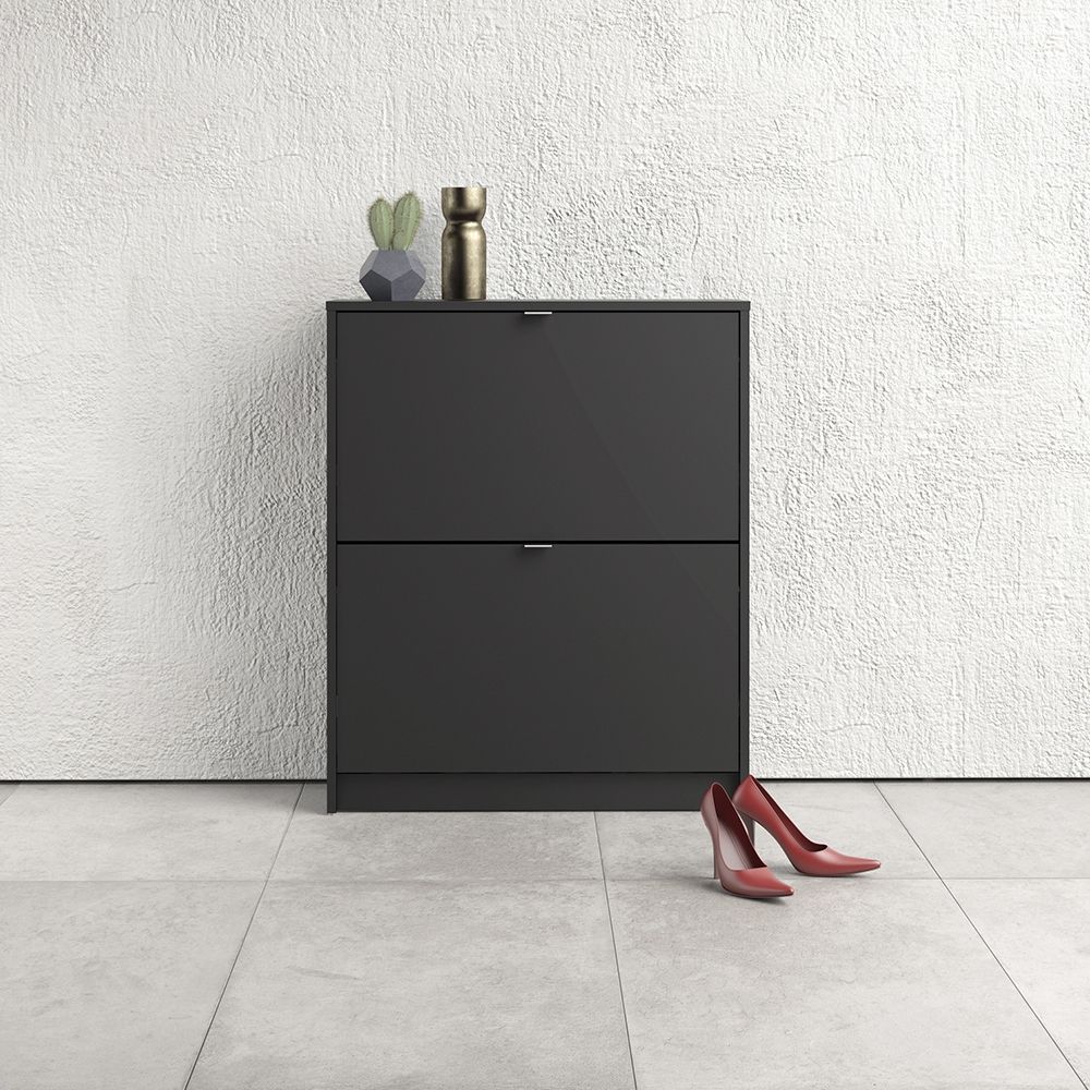 Shoes Shoe Cabinet 2 Flip Down Doors in Matt Black