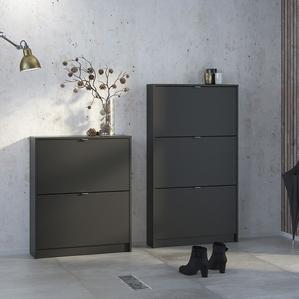 Shoes Shoe Cabinet 2 Flip Down Doors in Matt Black