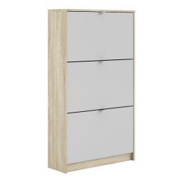 Shoes Cabinet with 3 Flip Down Doors and 2 Layers in Oak and White