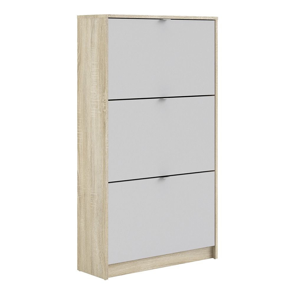 Shoes Cabinet with 3 Flip Down Doors and 2 Layers in Oak and White