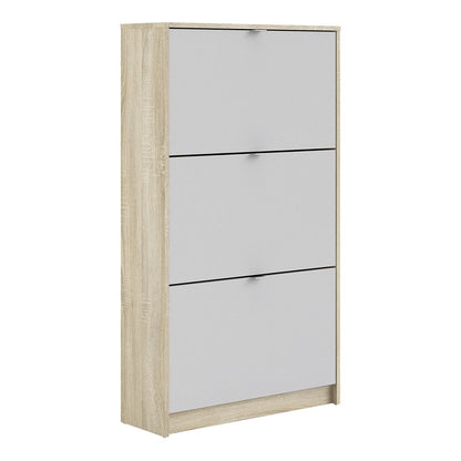 Shoes Cabinet with 3 Flip Down Doors and 2 Layers in Oak and White