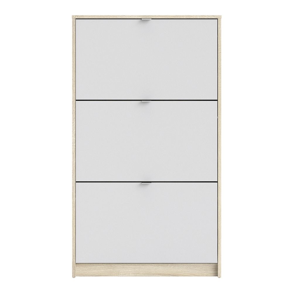 Shoes Cabinet with 3 Flip Down Doors and 2 Layers in Oak and White