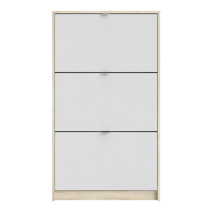 Shoes Cabinet with 3 Flip Down Doors and 2 Layers in Oak and White
