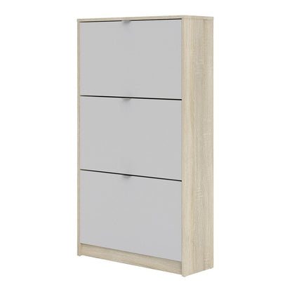 Shoes Cabinet with 3 Flip Down Doors and 2 Layers in Oak and White