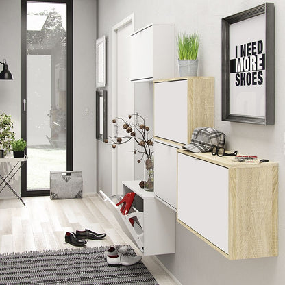 Shoes Cabinet with 3 Flip Down Doors and 2 Layers in Oak and White