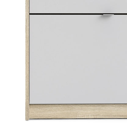 Shoes Cabinet with 3 Flip Down Doors and 2 Layers in Oak and White
