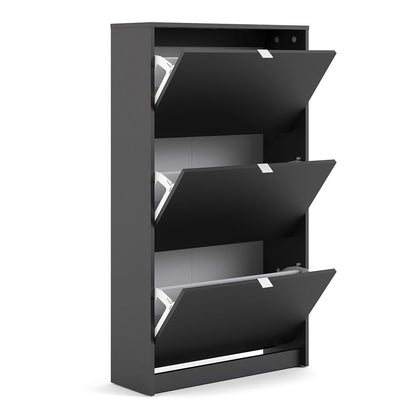 Shoes Cabinet with 3 Flip Down Doors and 2 Layers in Matt Black