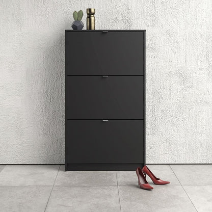 Shoes Cabinet with 3 Flip Down Doors and 2 Layers in Matt Black