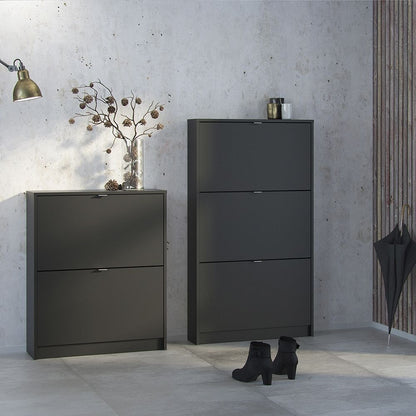 Shoes Cabinet with 3 Flip Down Doors and 2 Layers in Matt Black