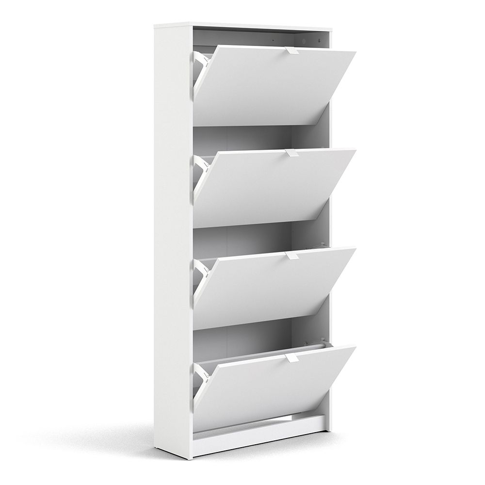 Shoes Cabinet with 4 Flip Doors and 2 Layers in White