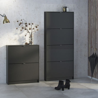 Shoes Cabinet with 4 Flip Doors and 2 Layers in Matt Black