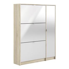 Shoes Cabinet with 3 Flip Doors and Side Door in Oak Structure