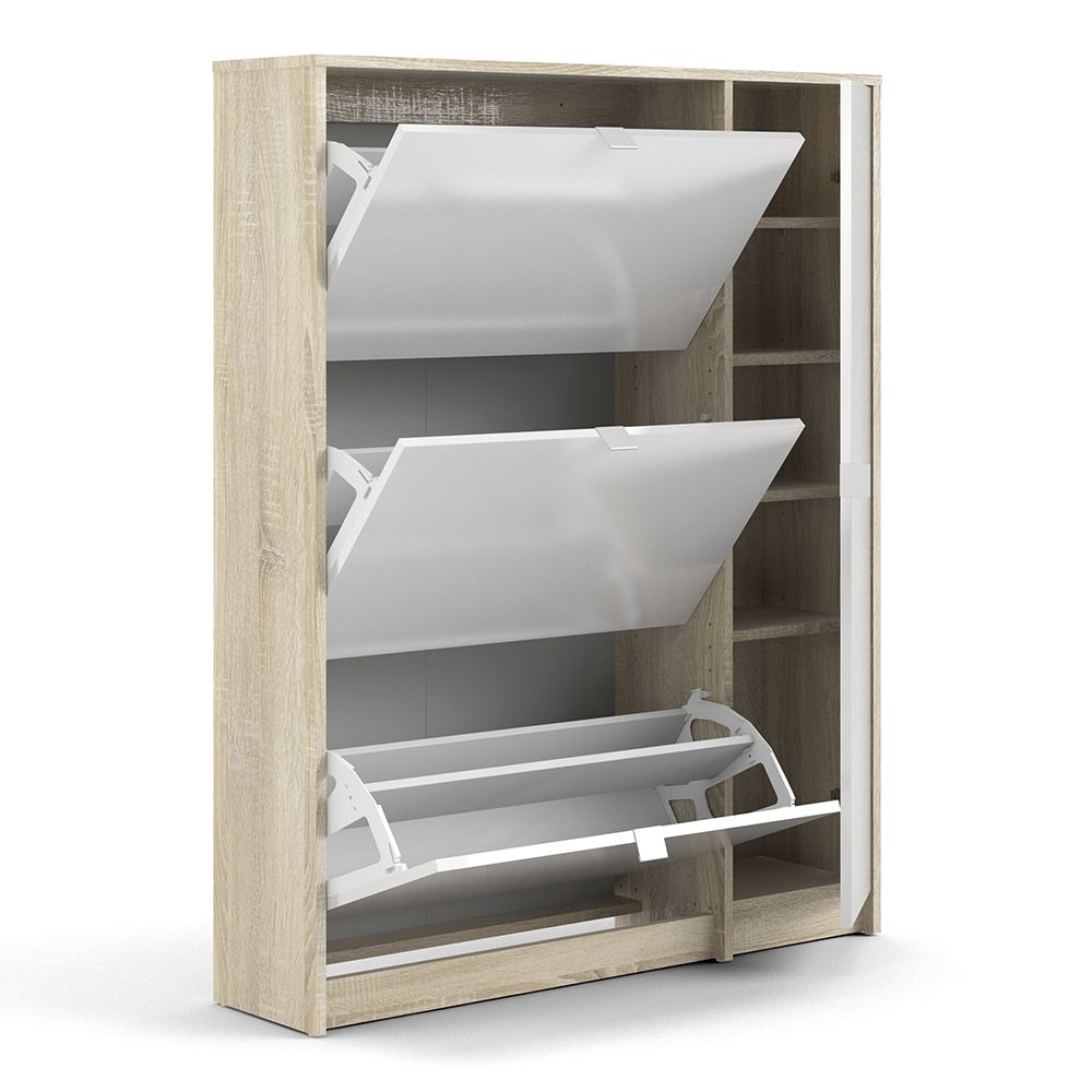 Shoes Cabinet with 3 Flip Doors and Side Door in Oak Structure