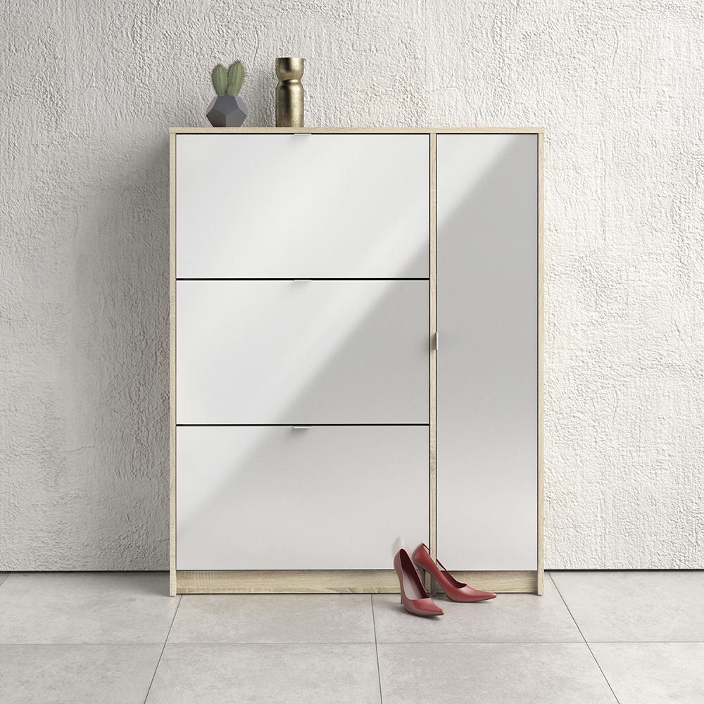 Shoes Cabinet with 3 Flip Doors and Side Door in Oak Structure