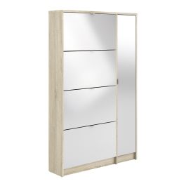 Shoes Cabinet with 4 Flip Doors and Mirror Door in Oak Structure