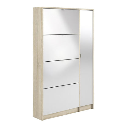 Shoes Cabinet with 4 Flip Doors and Mirror Door in Oak Structure
