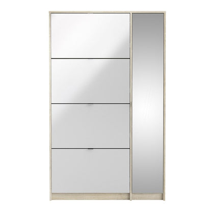 Shoes Cabinet with 4 Flip Doors and Mirror Door in Oak Structure