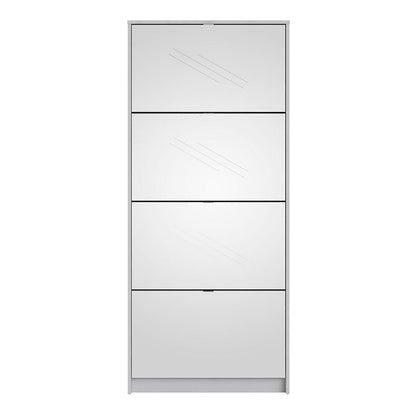 Shoes Cabinet with 4 Mirrored Flip Doors and 2 Layers in White