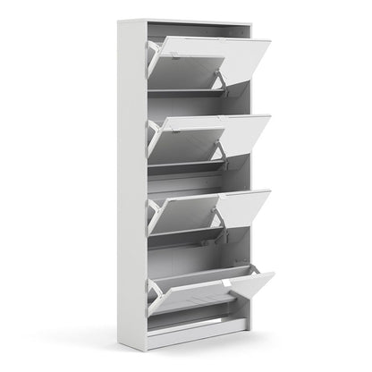 Shoes Cabinet with 4 Mirrored Flip Doors and 2 Layers in White
