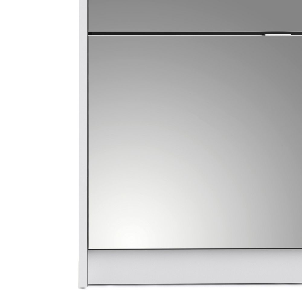 Shoes Cabinet with 4 Mirrored Flip Doors and 2 Layers in White
