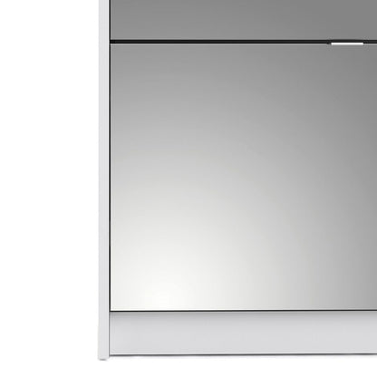 Shoes Cabinet with 4 Mirrored Flip Doors and 2 Layers in White