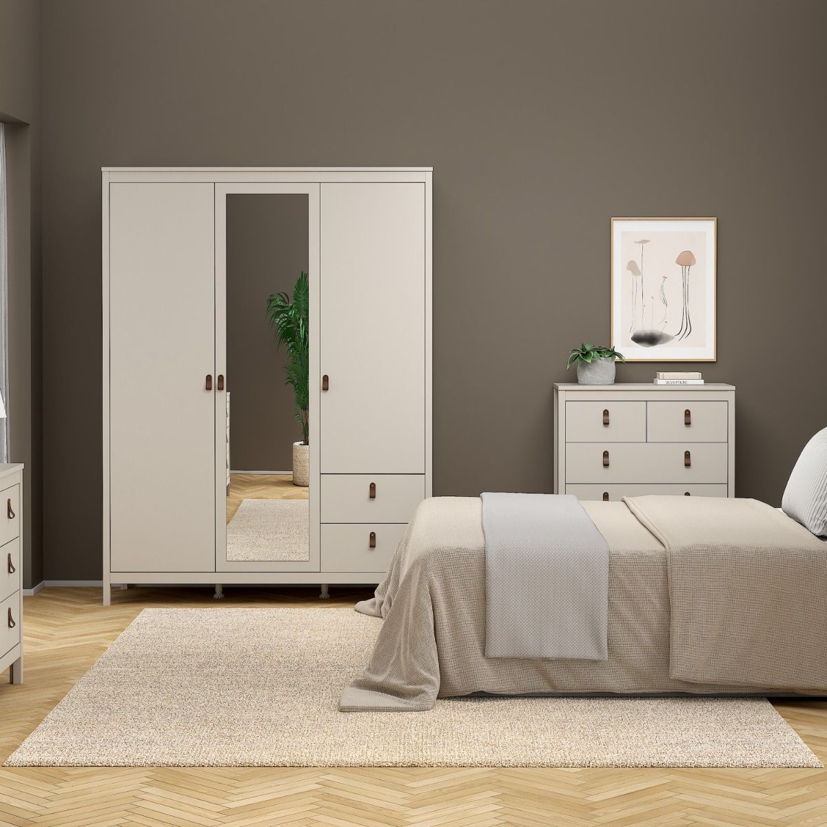 Barcelona Wardrobe with 2 Doors + 1 Mirror Door + 2 Drawers in Cashmere