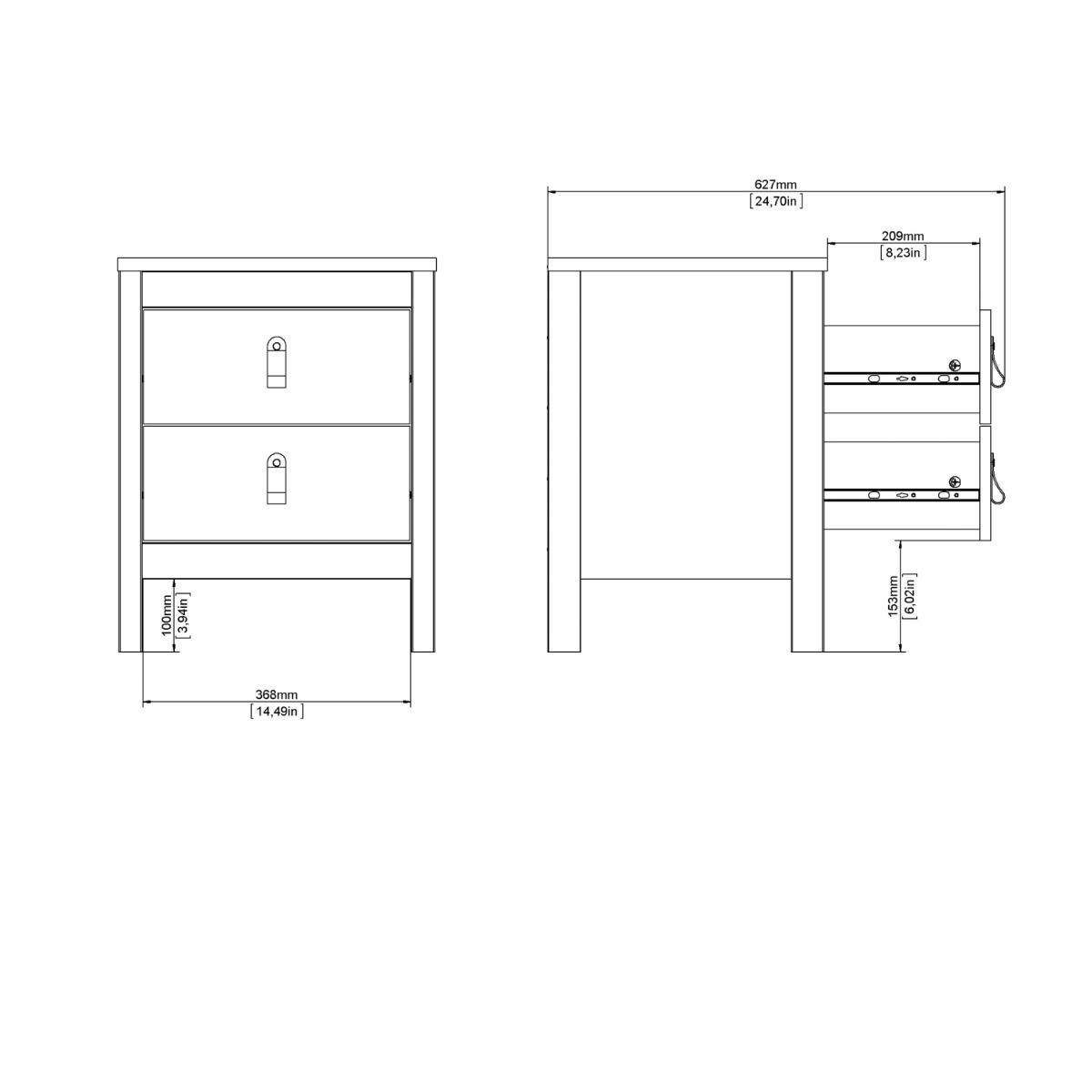 Barcelona Bedside Table 2 Drawers in Cashmere