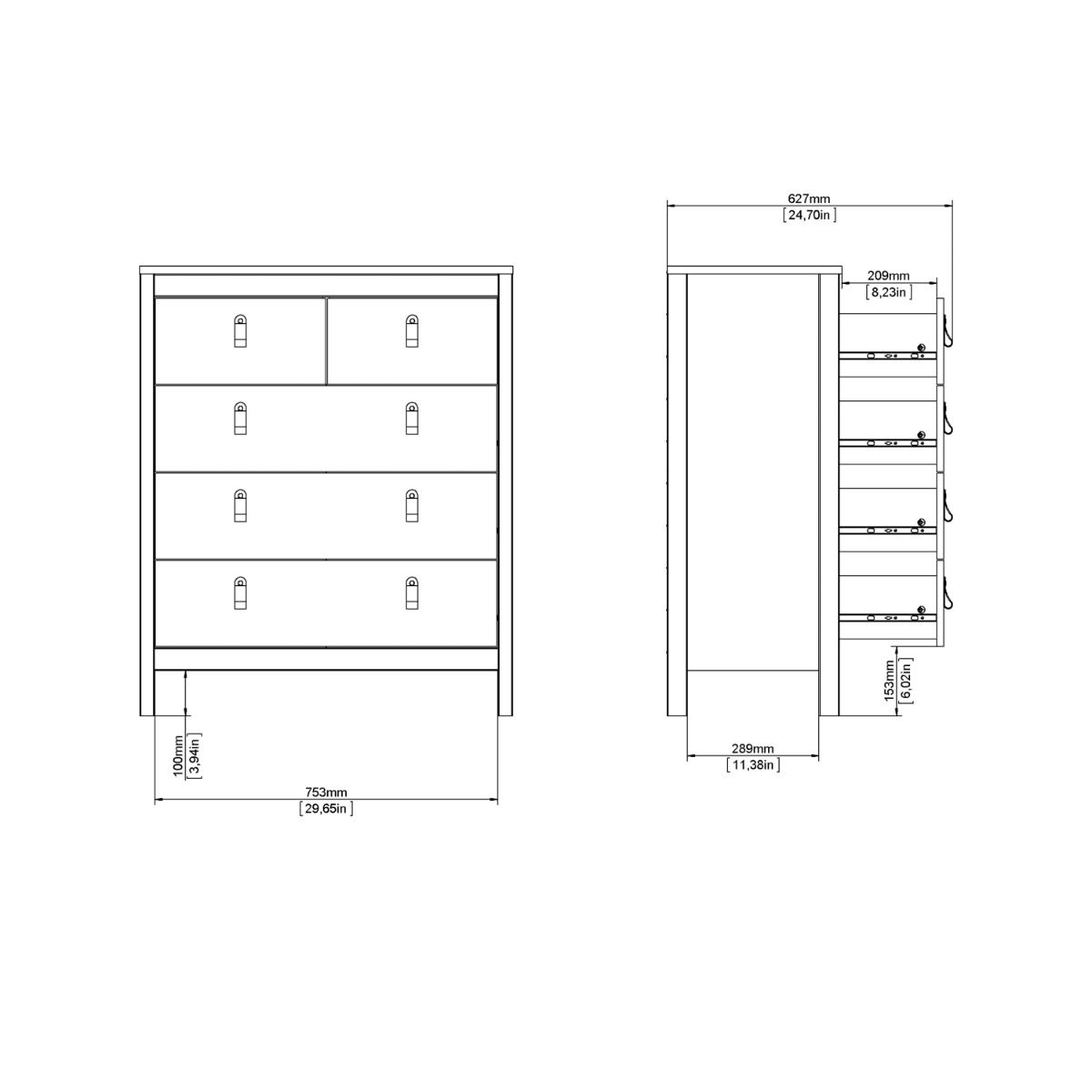 Barcelona Chest 3+2 Drawers in White