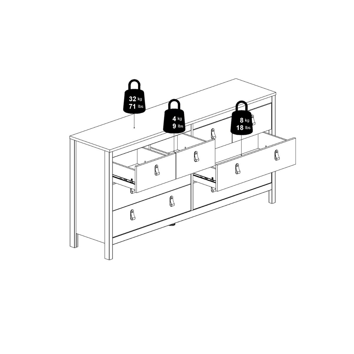 Barcelona Double Dresser 4+4 Drawers in White