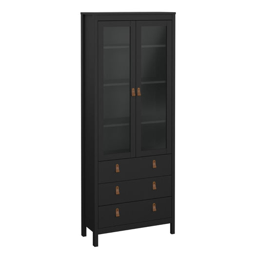 Barcelona China Cabinet 2 Glass Doors with 3 Drawers in Matt Black