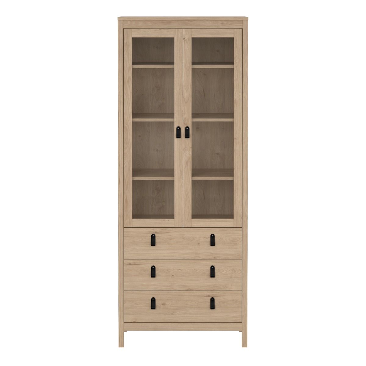Barcelona China Cabinet 2 Glass Doors with 3 Drawers in Oak