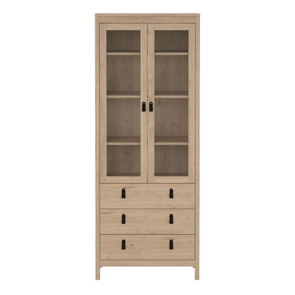 Barcelona China Cabinet 2 Glass Doors with 3 Drawers in Oak