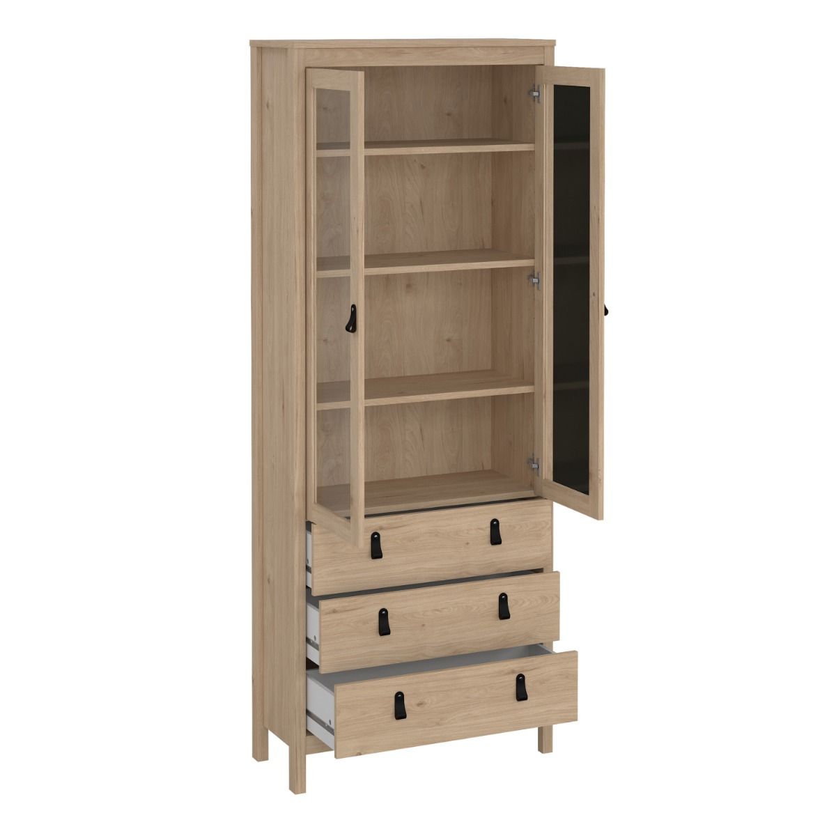 Barcelona China Cabinet 2 Glass Doors with 3 Drawers in Oak